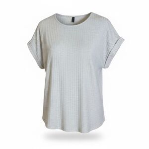 Automet Ribbed Crew Neck Stretch Cuffed Short Sleeve Knit Top White Size XXL